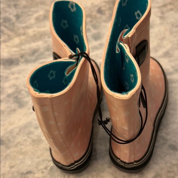 Girls Black and Pink White Polka Dot Rain Boots Platform Sole Size 13 Two Pairs - Picture 6 of 14